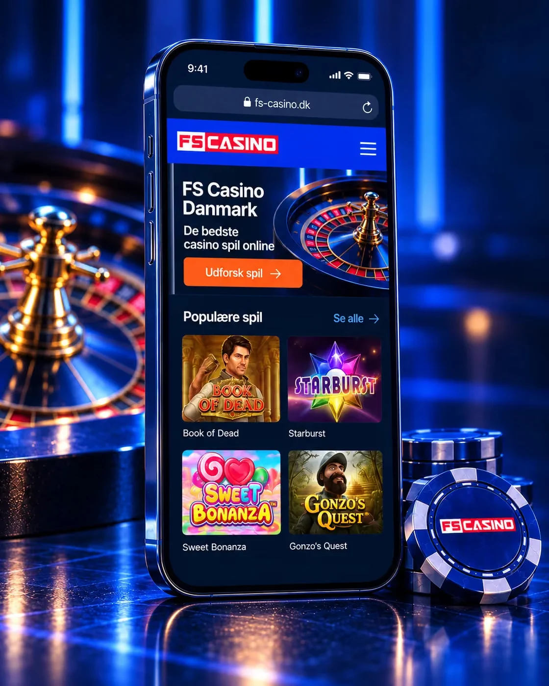 FS Casino σε smartphone — εικαστική παρουσίαση της έκδοσης για κινητά